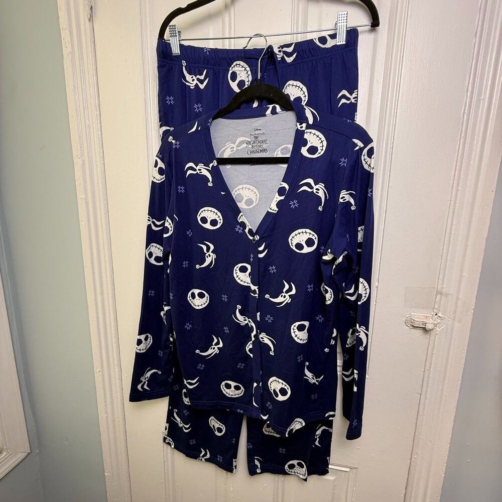 Disney Nightmare Before Christmas Jack Skellington Pajamas Womens Small Set Navy